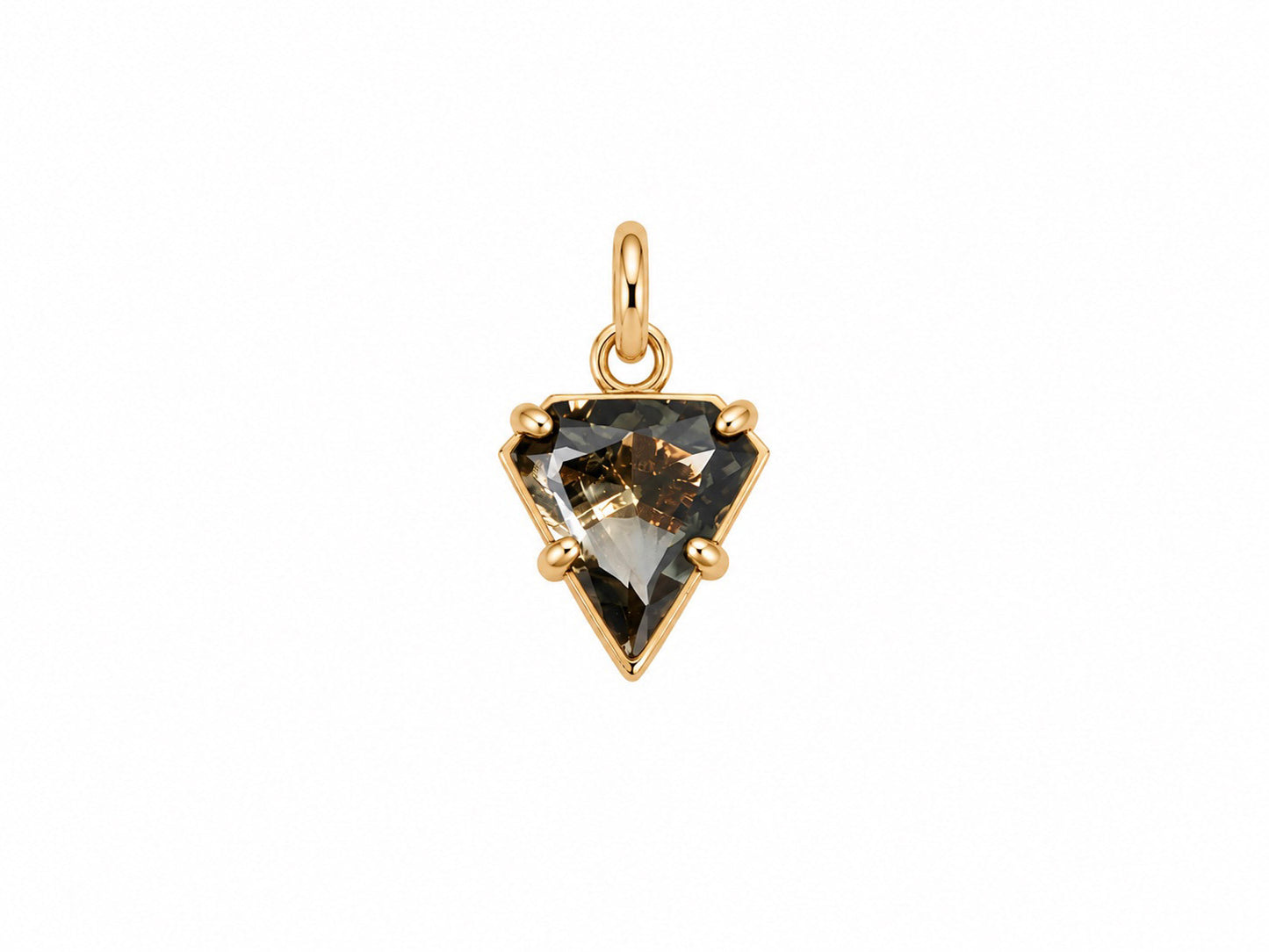Smoky Crystal Triangle Charm – Gold
