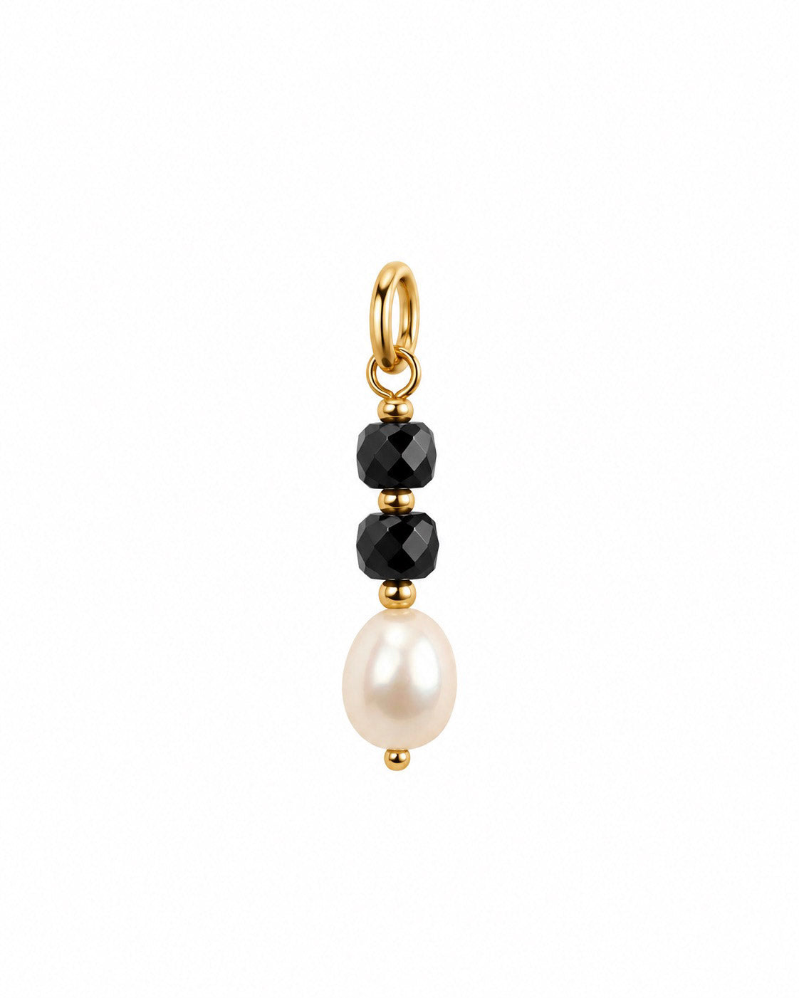 Black Onyx and Pearl Dangle Charm – Gold