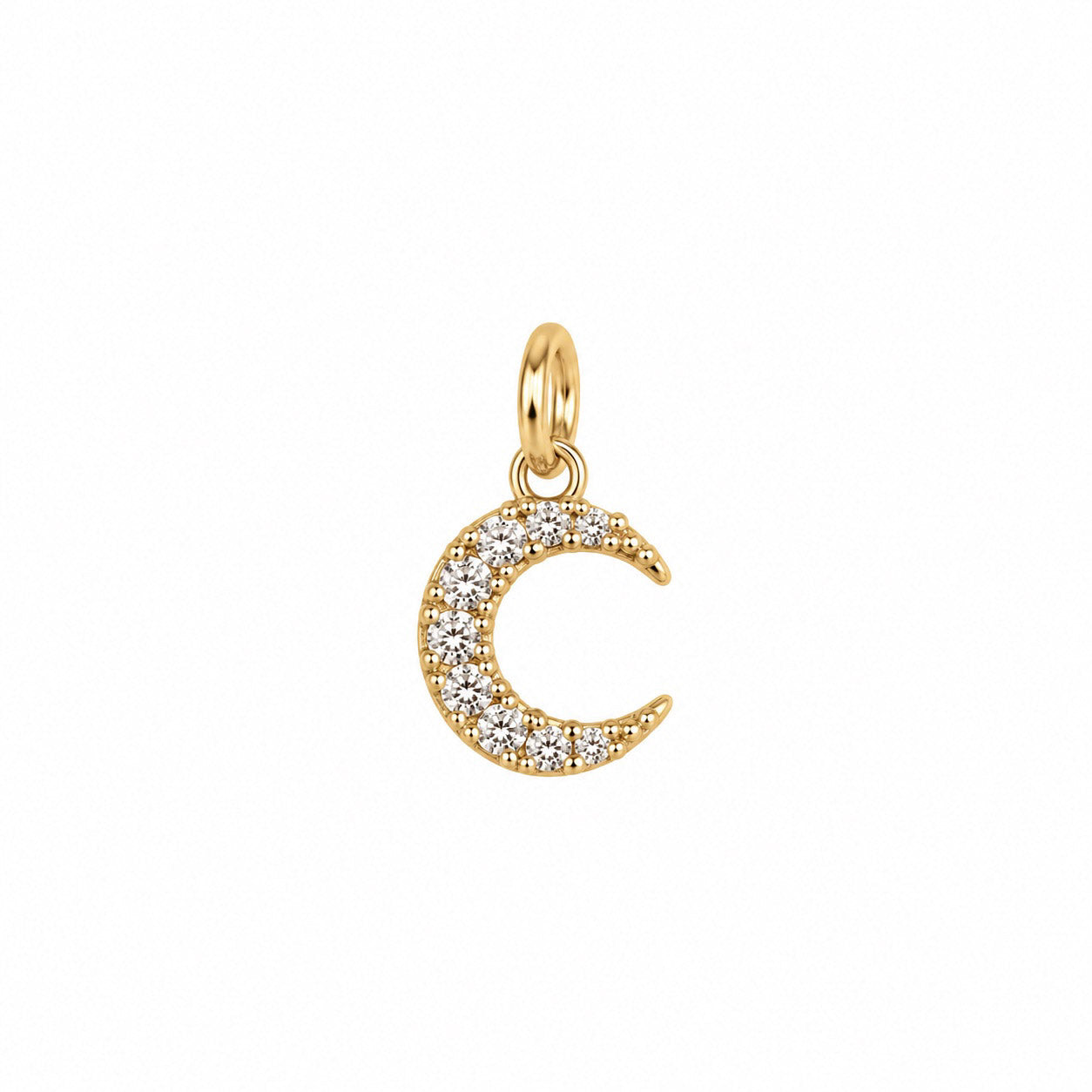 Sparkling Crescent Moon Charm – Gold