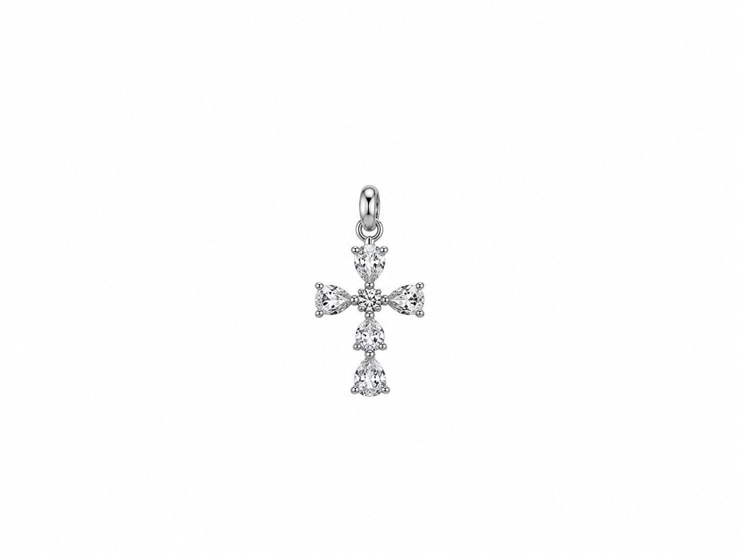 Silver Crystal Cross Charm