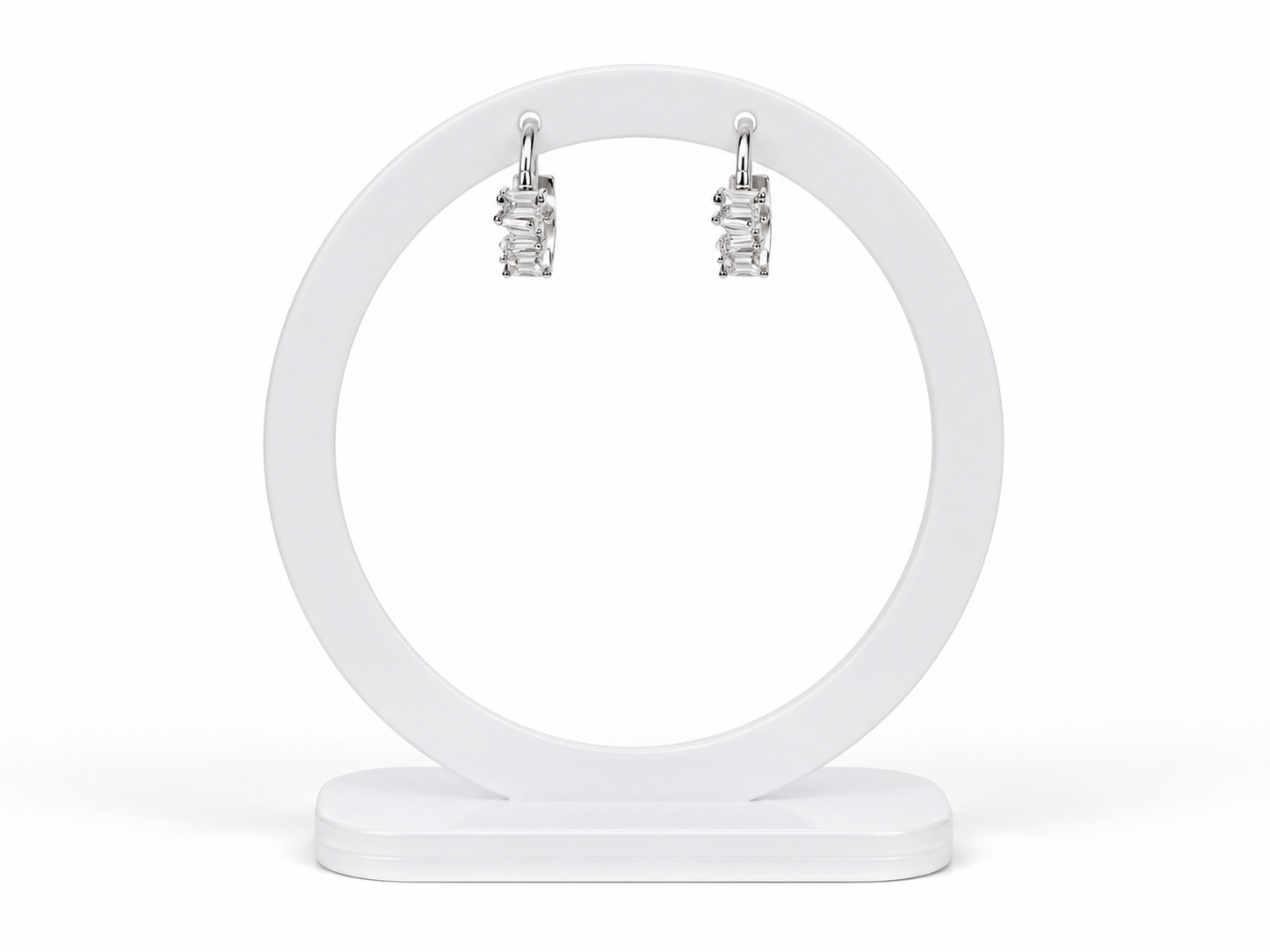 Baguette Crystal Huggie Hoops – Silver