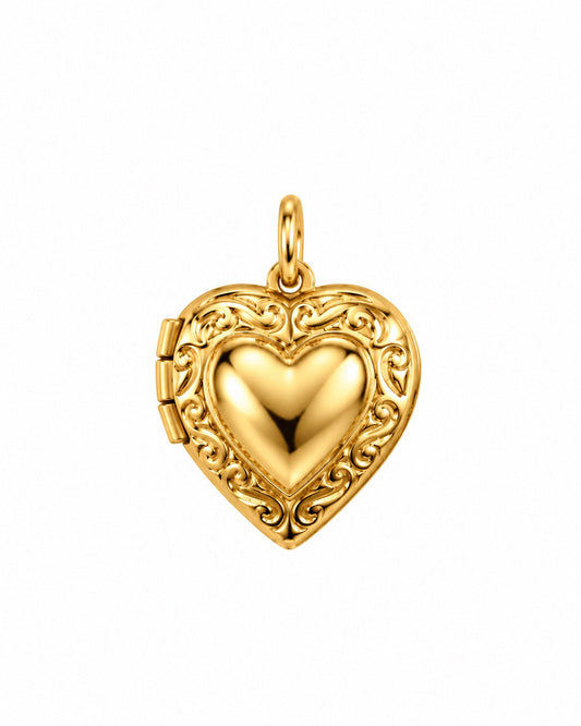 Ornate Heart Locket Charm – Gold
