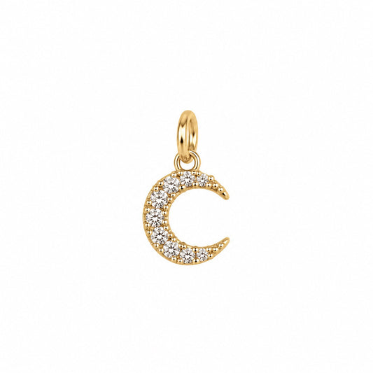 Sparkling Crescent Moon Charm – Gold