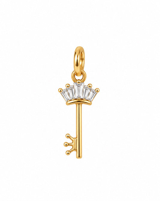 Crystal Crown Key Charm – Gold