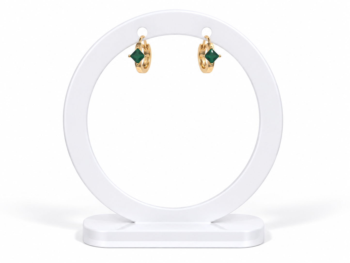 Emerald Green Stone Huggie Hoops – Gold