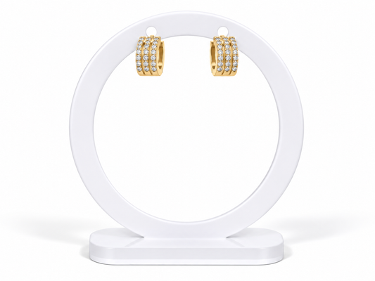 Triple Row Pavé Huggie Hoops – Gold
