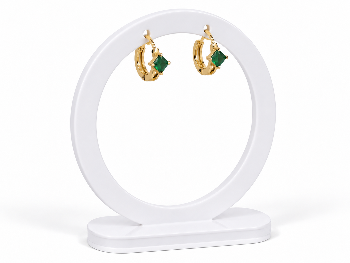 Emerald Green Stone Huggie Hoops – Gold