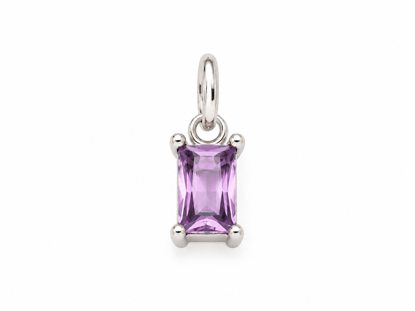 February Silver Rectangle Birthstone Charm