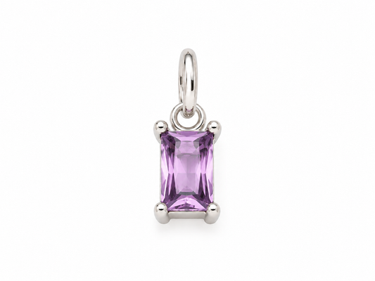 February Silver Rectangle Birthstone Charm