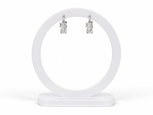 Baguette Crystal Huggie Hoops – Silver