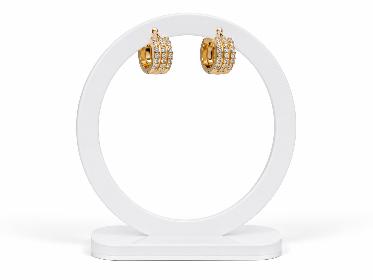 Triple Row Pavé Huggie Hoops – Gold