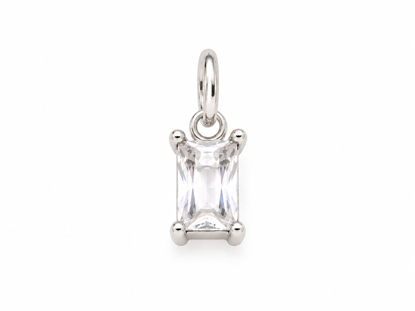 April Silver Rectangle Birthstone Charm