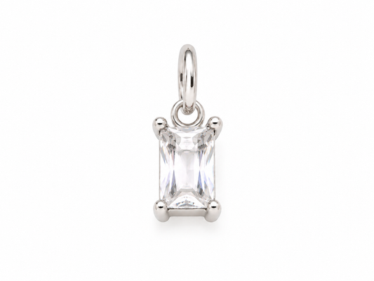 April Silver Rectangle Birthstone Charm