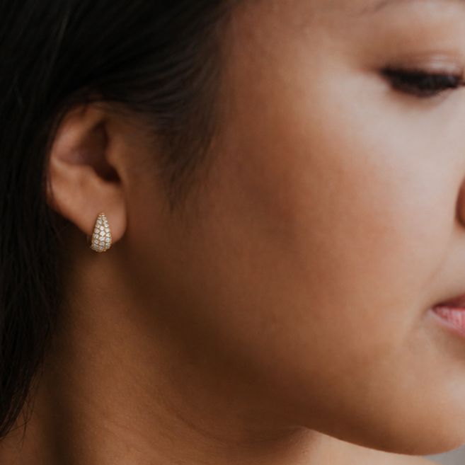 Petite Pavé Teardrop Hoops – Gold