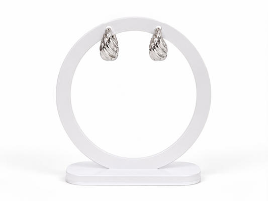 Ribbed Teardrop Huggie Hoops – Silver
