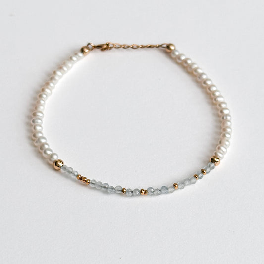 I AM BEAUTIFUL Morse Code Pearl Jewelry - Aquamarine