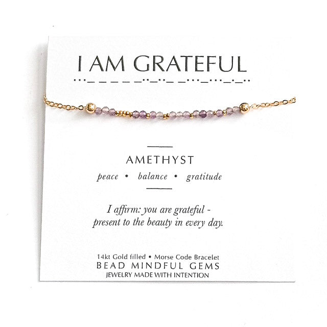 I AM GRATEFUL Morse Code Bracelet - Amethyst