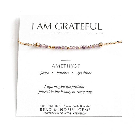 I AM GRATEFUL Morse Code Bracelet - Amethyst