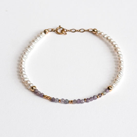 I AM GRATEFUL Morse Code Pearl Jewelry - Amethyst