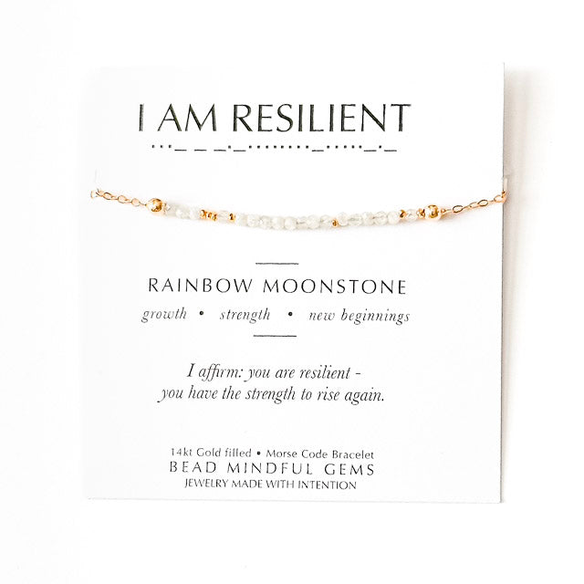 I AM RESILIENT Morse Code Jewelry - Moonstone