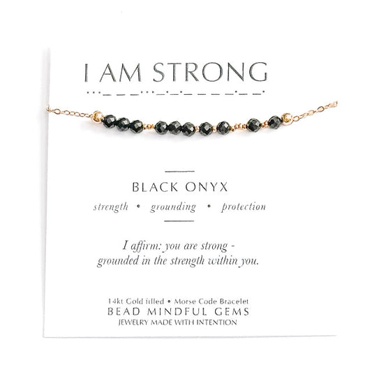 I AM STRONG Morse Code Jewelry - Black Onyx