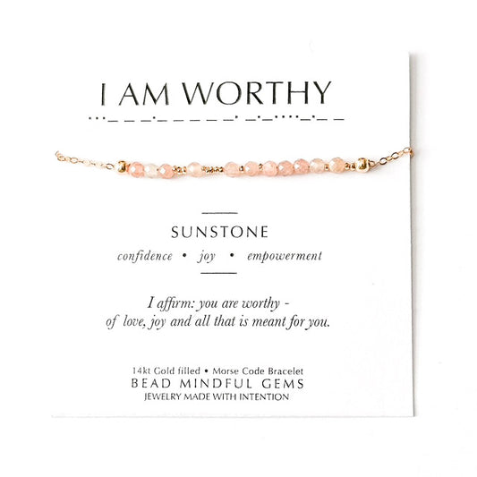 I AM WORTHY Morse Code Jewelry - Sunstone