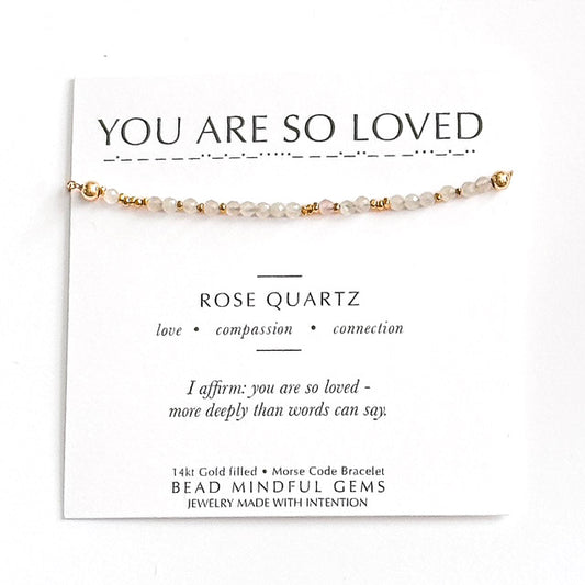 YOU ARE SO LOVED Morse Code Jewelry- ROSE QUARTZ