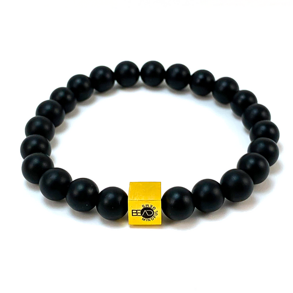 Men's Black Onyx gold cube bracelet